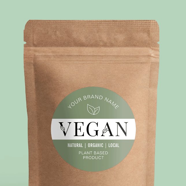 Modern Green 100% Vegan Product Product Label (Customizable green vegan product sticker with space for your business name & details)