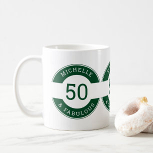 Modern Green 50 and fabulous Birthday Party Name Coffee Mug