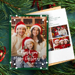 Modern green 5 photo collage Merry Christmas Holiday Card<br><div class="desc">Simple minimal stylish five custom family photos "Merry Christmas and A Happy New Year" (changeable) typography script text overlay Christmas holiday card template with a forest green frame and snowflakes.                       Easy to personalise with your pictures,  text,  name signature,  and wishes on both sides!</div>