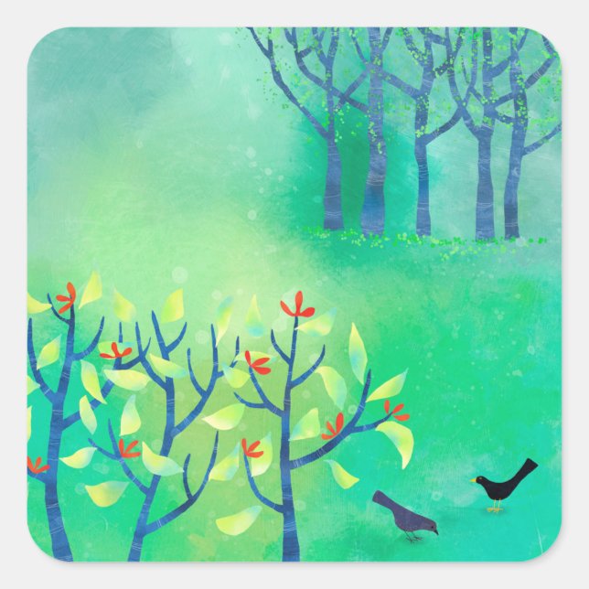 Modern Green Abstract Landscape Square Sticker (Front)