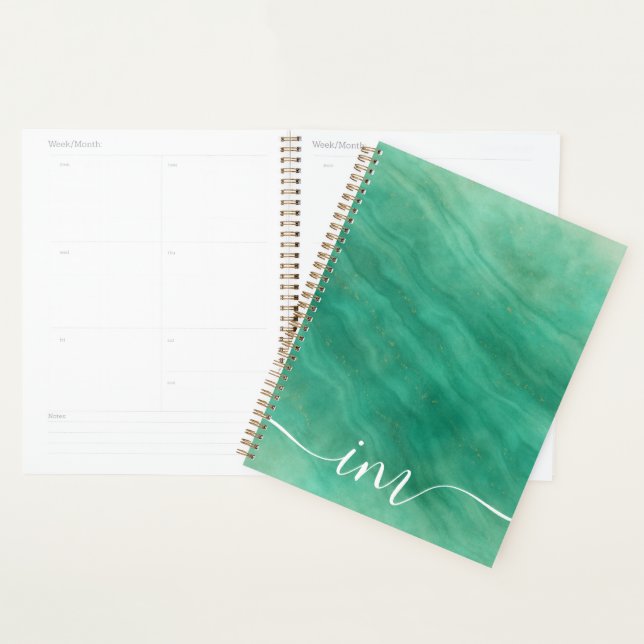 Modern Green Abstract Marble with Initials -  Planner (Display)