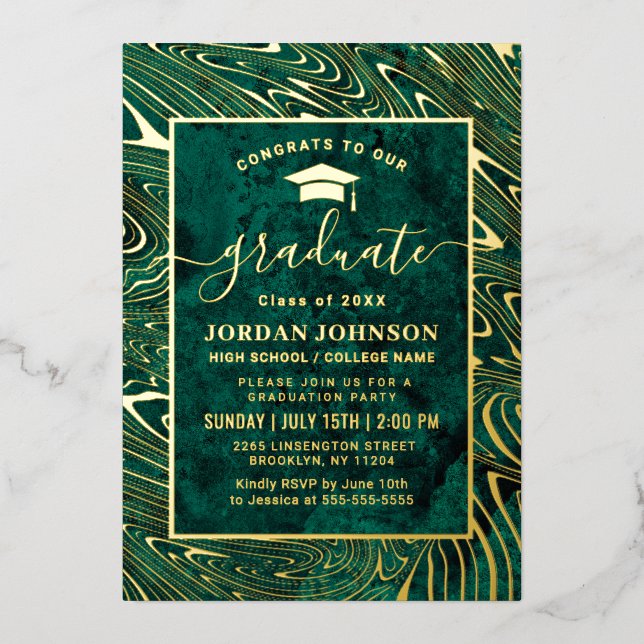 Modern Green Agate Marble Graduation Party Gold (Front)