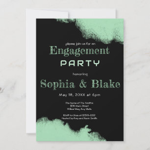 Modern Green and Black Fun Engagement Party  Invitation