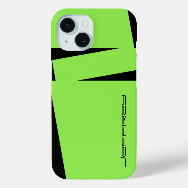 Modern Green and Black Personalised Name Case-Mate iPhone Case (Back)