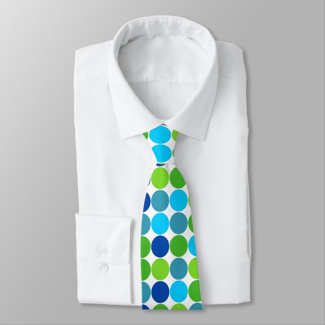 Modern Green and Blue Polka Dot Pattern Tie (Tied)