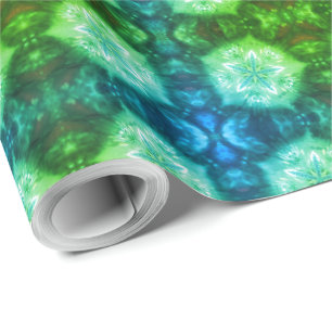 Modern Green and Blue Stars Pattern Christmas Wrapping Paper