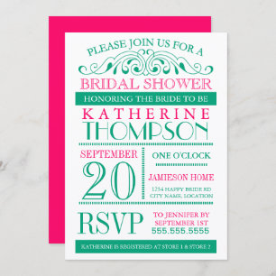 Modern Green and Fuchsia Bridal Shower Invitation