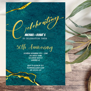 Modern Green and Gold 50th Anniversary Invitation