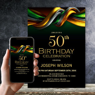 Modern Green and Gold 50th Birthday Party Invitation