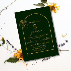 Modern green and Gold 5th Wedding Anniversary Invitation