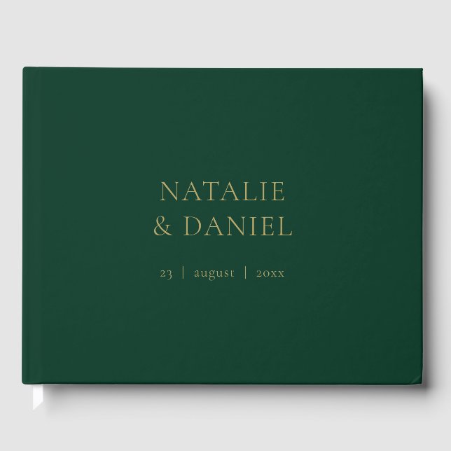 Modern Green and Gold Chic Wedding Guest Book (Front)