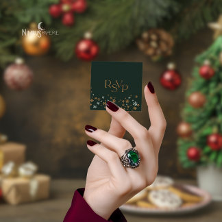 Modern Green and Gold Christmas QR Code RSVP Card