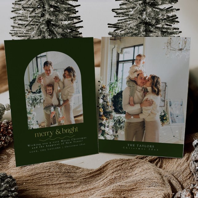 Modern Green And Gold Foil Photo Christmas Card (Creator Uploaded)