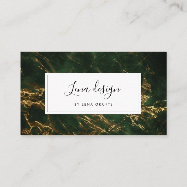 Modern green and gold marble business card (Front)