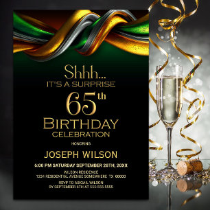 Modern Green and Gold Surprise 65th Birthday Party Invitation