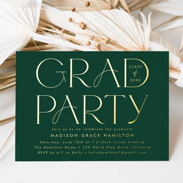 Modern Green and Gold Typography Graduation Party (Creator Uploaded)