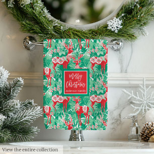 Modern green and magenta Christmas preppy towel