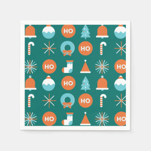 Modern Green and Orange Christmas Symbols Pattern  Napkin