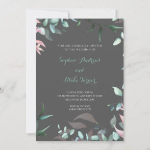 Modern Green and Pink Garden Leaves Wedding  Invitation