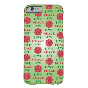 Modern Green and Red Love, Peace, Joy quote Barely There iPhone 6 Case