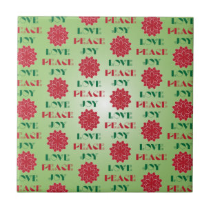 Modern Green and Red Love, Peace, Joy quote Ceramic Tile