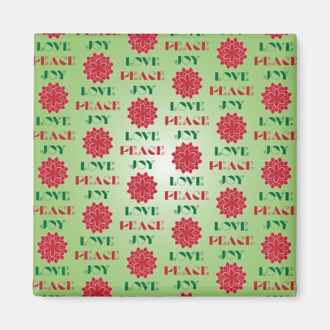 Modern Green and Red Love, Peace, Joy quote Magnet (Front)