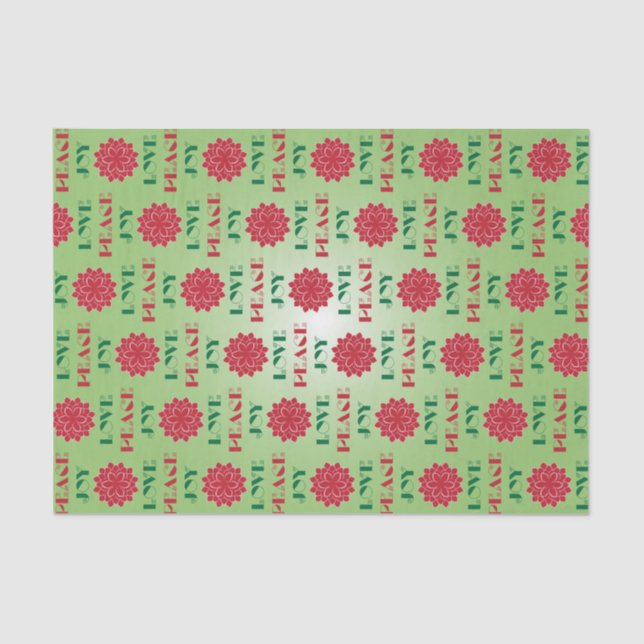 Modern Green and Red Love, Peace, Joy quote Tissue Paper (Front)