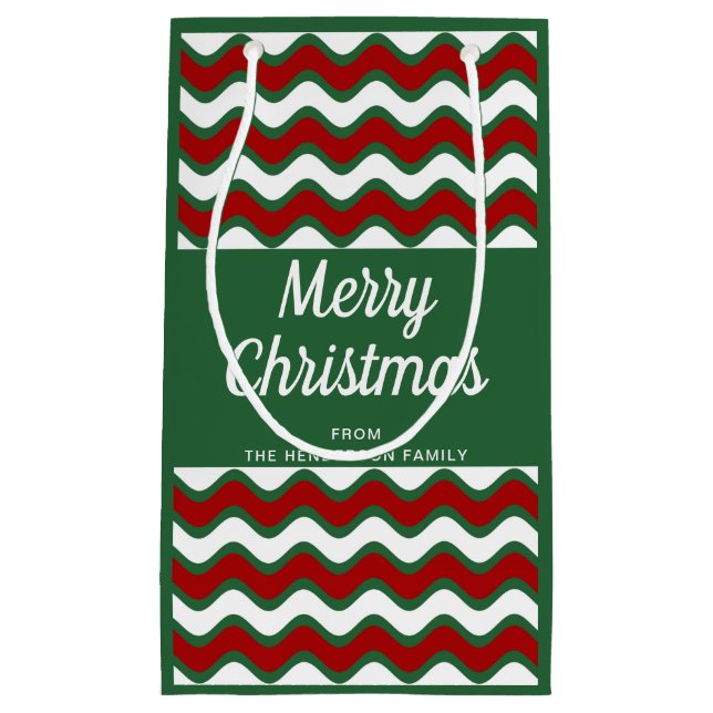 Modern Green And Red Stripes Christmas Small Gift Bag (Front)