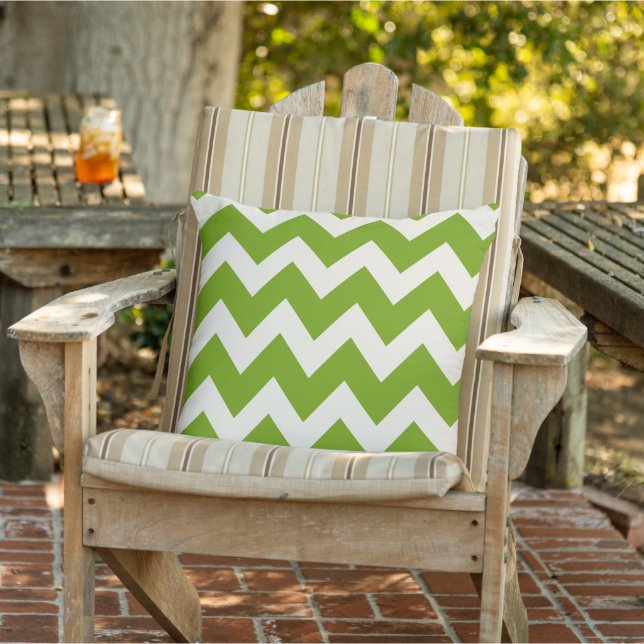 Modern Green and Soft White Chevron Stripes Outdoor Cushion (Chair)