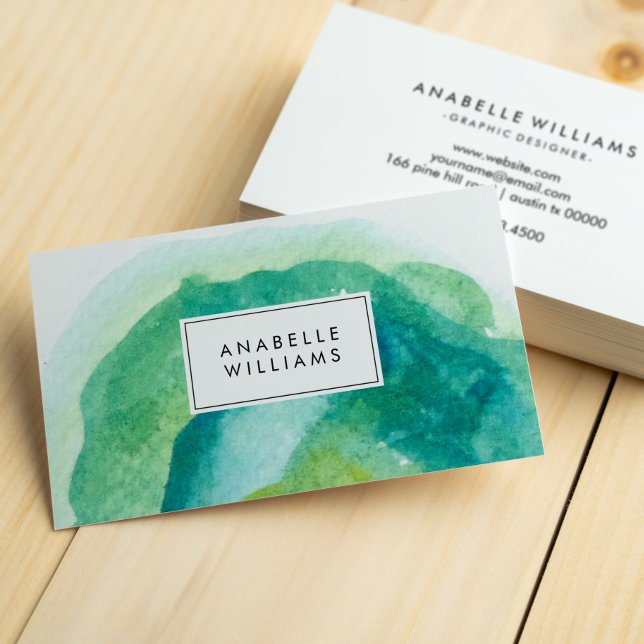 Modern Green and Teal Watercolor Business Card (Creator Uploaded)