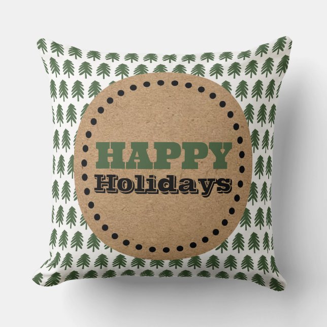 Modern Green and White Christmas Tree Cushion (Front)