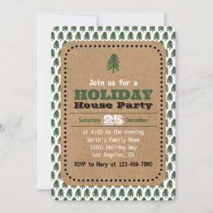 Modern Green and White Christmas Tree Invitations