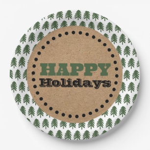 Modern Green and White Christmas Tree Paper Plate