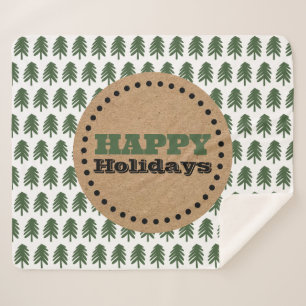Modern Green and White Christmas Tree  Sherpa Blanket