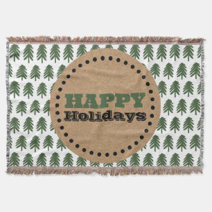 Modern Green and White Christmas Tree Throw Blanket