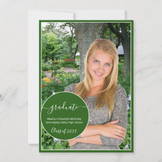 Modern Green and White Circle Photo Graduation Announcement