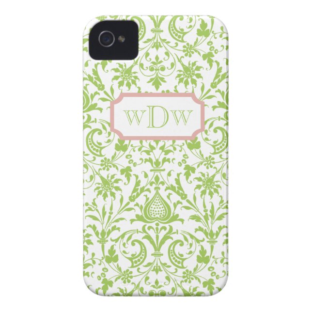 Modern Green and White Damask and Dusty Pink Frame Case-Mate iPhone Case (Back)