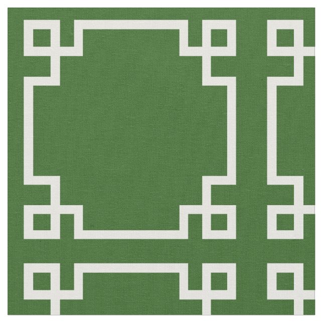 Modern Green and White Greek Key Pattern Fabric (Close Up)