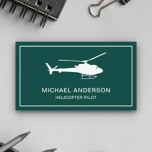 Modern Green and White Helicopter Pilot Business Card