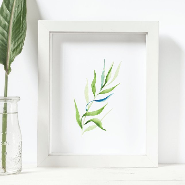 Modern Green and White Living Room Wall Art (Wall art decor living room trends watercolor botanical greenery)