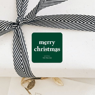 Modern Green and White Merry Christmas Square Sticker