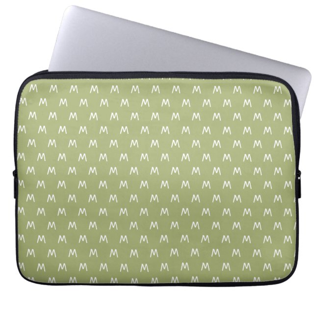Modern Green and White Monogram Laptop Sleeve (Front)