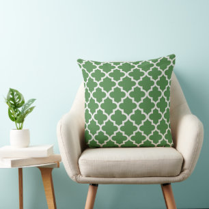 Modern Green and White Quatrefoil Pattern Cushion