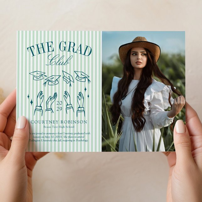 Modern Green and White Stripe Photo Graduation Announcement (Creator Uploaded)