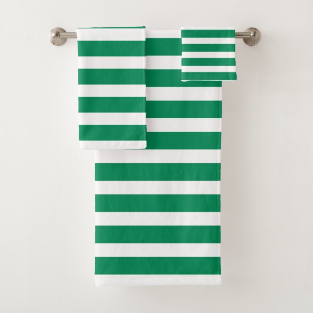 Modern Green and White Stripes  Bath Towel Set (Insitu)