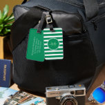 Modern Green and White Stripes Monogram Name Luggage Tag<br><div class="desc">Modern Green and White Stripes Monogram Name Luggage Tag</div>