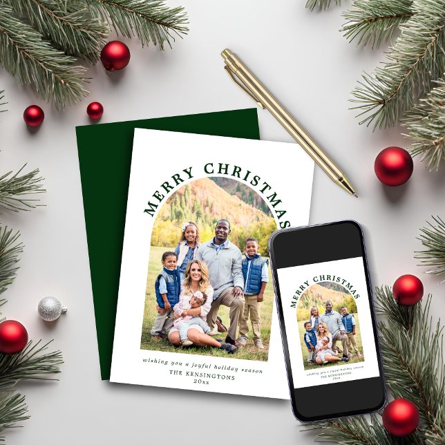 Modern Green Arch Christmas Holiday Photo (Modern Green Arch Christmas Holiday Photo Card)