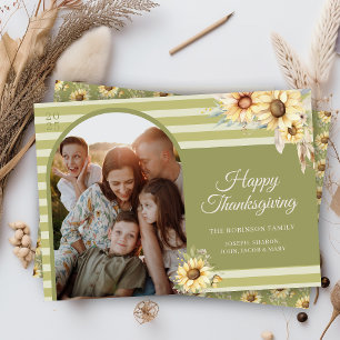 Modern Green Arch Sunflowers Happy Thanksgiving Holiday Card