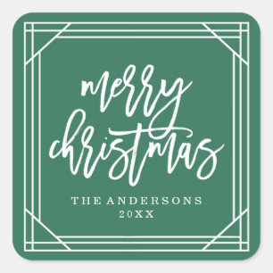 Modern Green Art Deco Holiday Square Sticker
