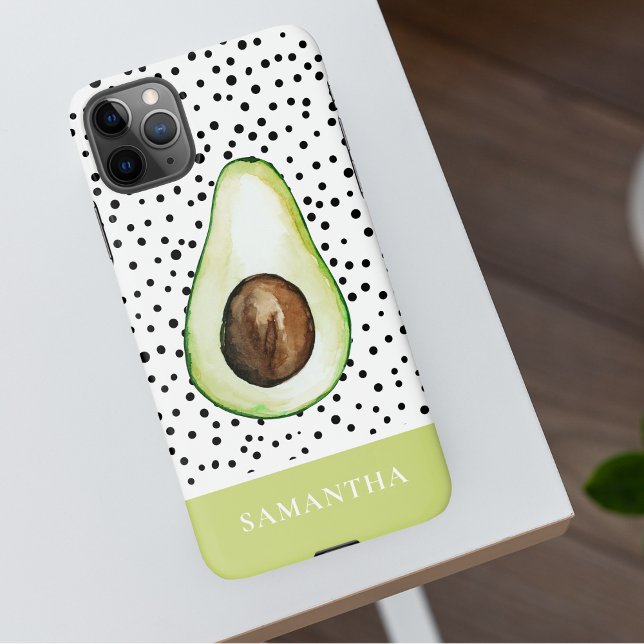 Modern Green Avocado Personalised Name  iPhone Case (Creator Uploaded)